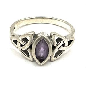 Vintage Sterling Silver Purple Amethyst Celtic Ring, Size 7